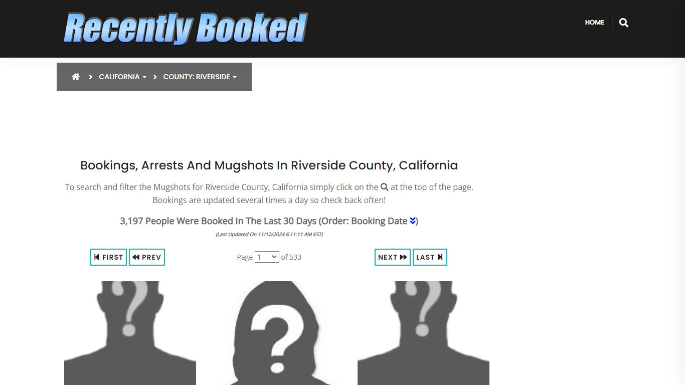 Bookings, Arrests and Mugshots in Riverside County, California