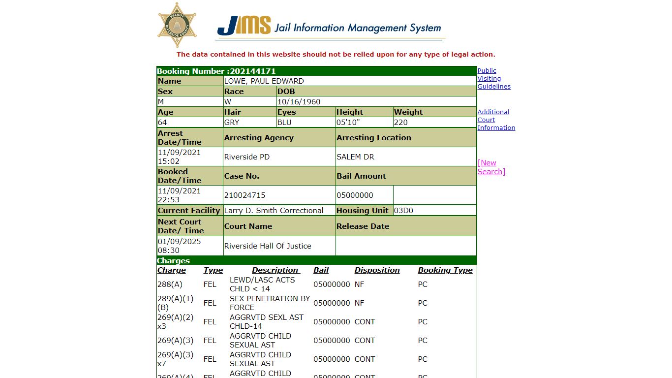 Inmate Information System - Riverside County Sheriff's Department