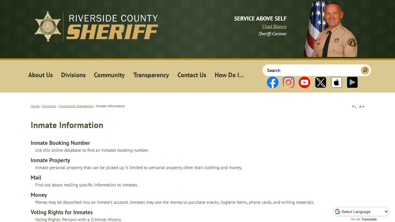 Inmate Information | Riverside County Sheriff, CA